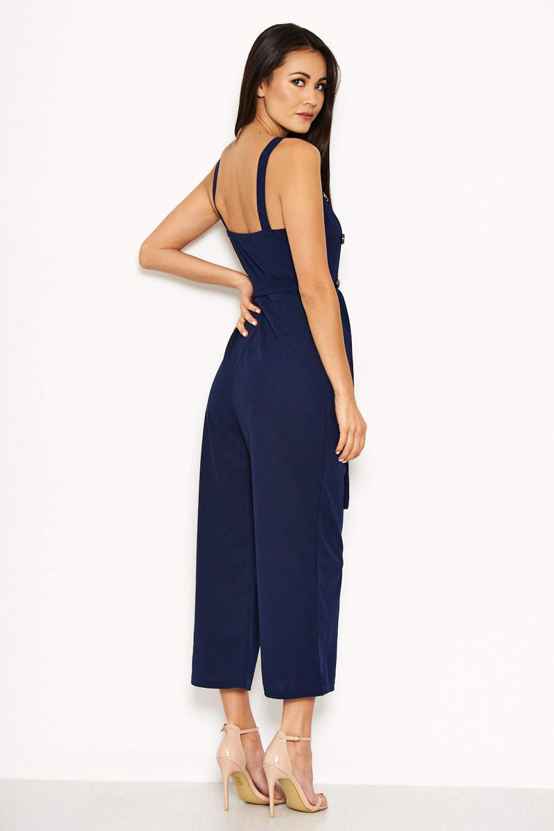 Navy Button Front Detail Jumpsuit