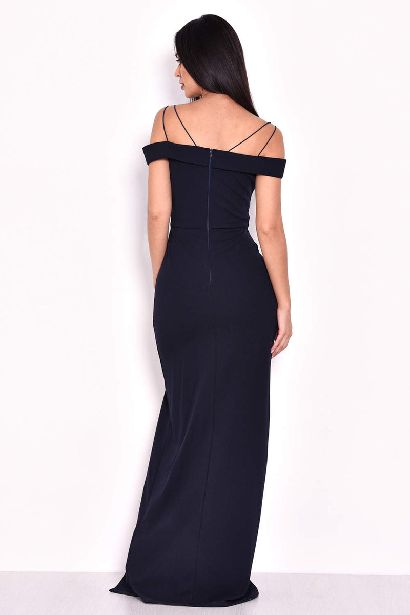 Navy Crochet Detail Double Strap Maxi Dress