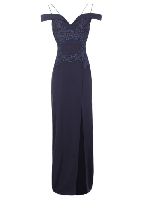 Navy Crochet Detail Double Strap Maxi Dress