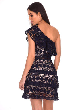 Navy Crochet Tiered Dress