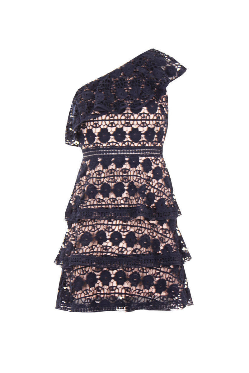 Navy Crochet Tiered Dress