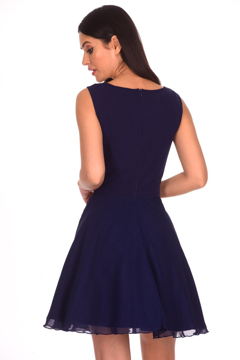 Navy Embroidered Mesh Skater Dress