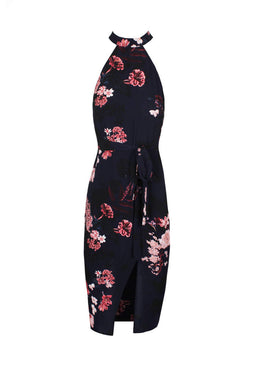 Navy Floral Choker Dress