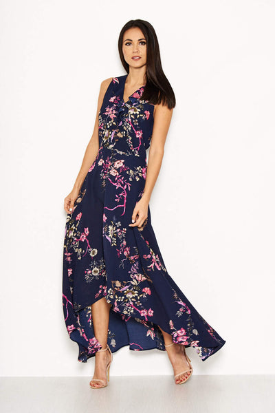 Navy Floral Dip Hem Dress – AX Paris