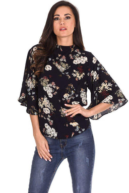 Navy Floral Print Top