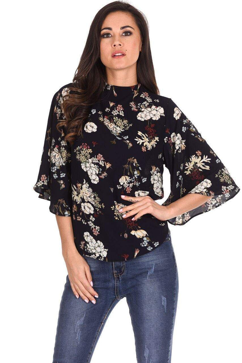 Navy Floral Print Top