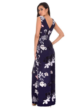 Navy Floral Print Wrap Skirt Playsuit