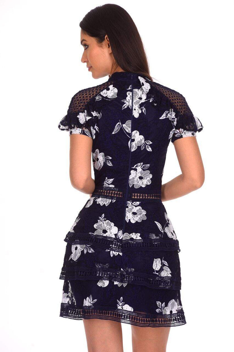 Navy Flower Detail Lace Dress