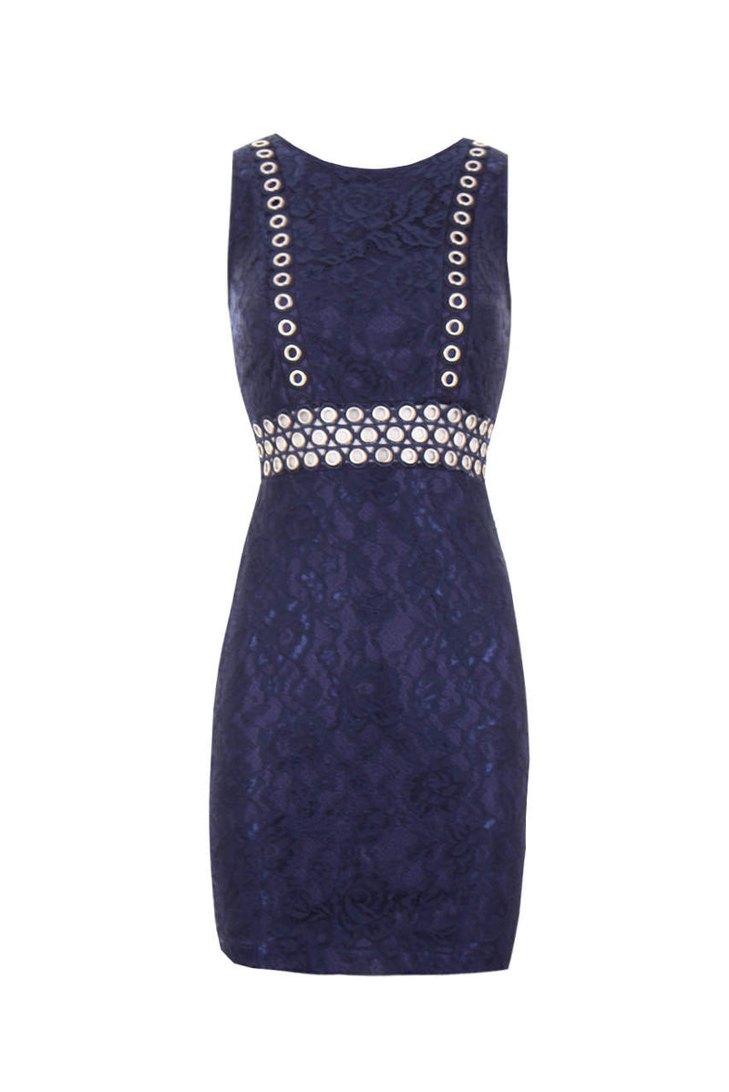 Navy Lace Eyelet Detailed Dress