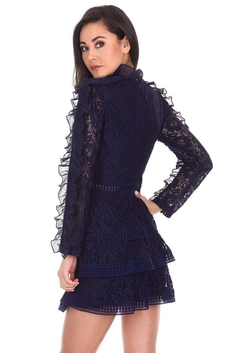 Navy Lace Tiered Mini Dress