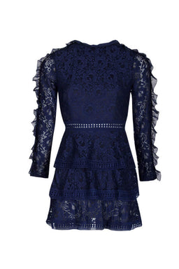 Navy Lace Tiered Mini Dress