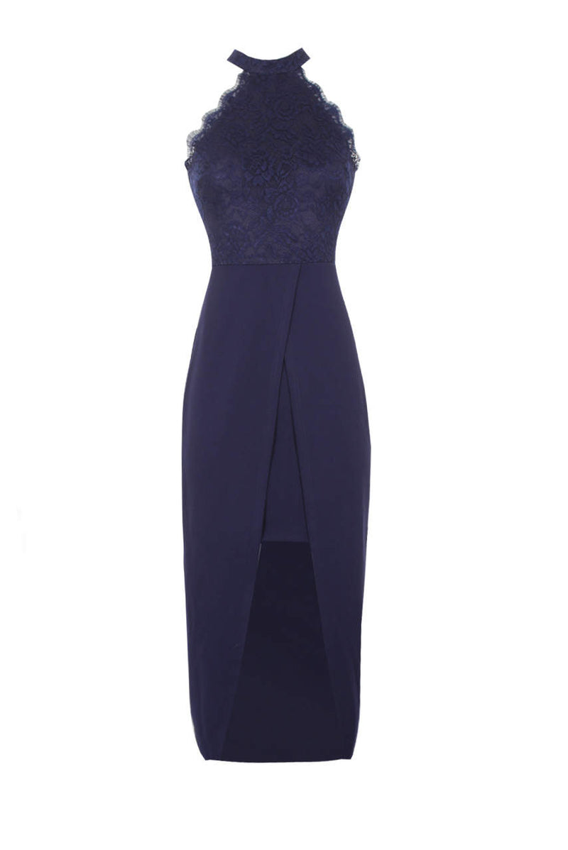 Navy Lace Wrap Over Dress