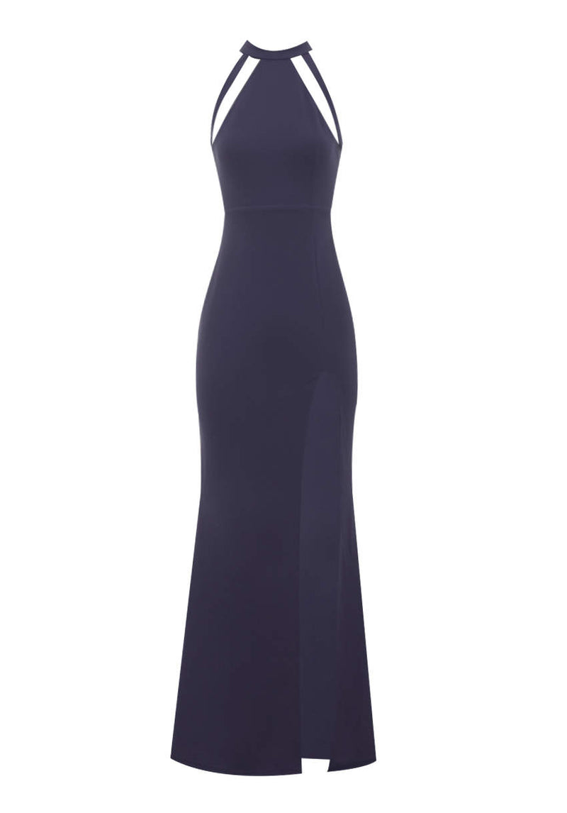 Navy Mesh Detailing Maxi Dress