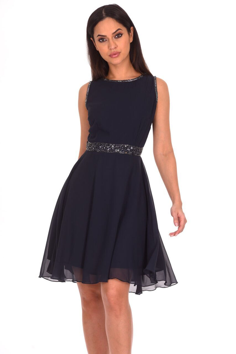 Navy Sequin Skater Dress