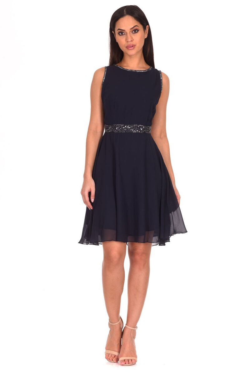 Navy Sequin Skater Dress