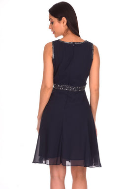 Navy Sequin Skater Dress
