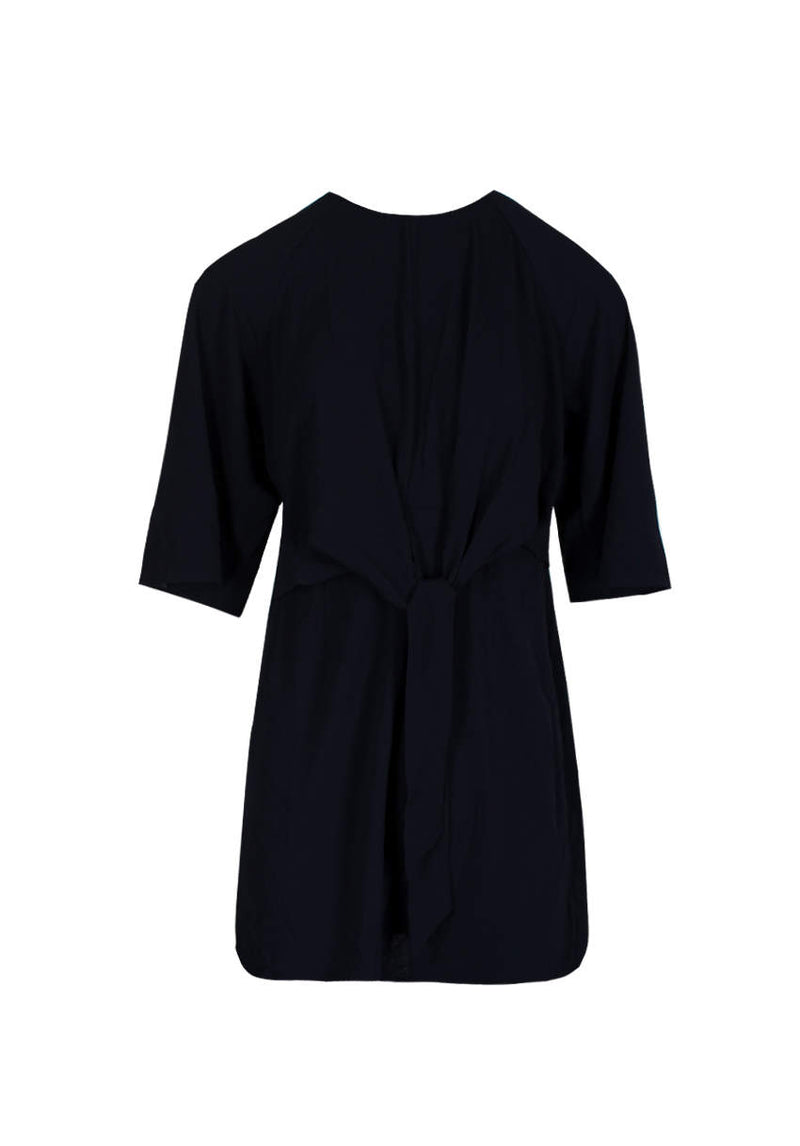 Navy Tie Waist Flared Mini Dress