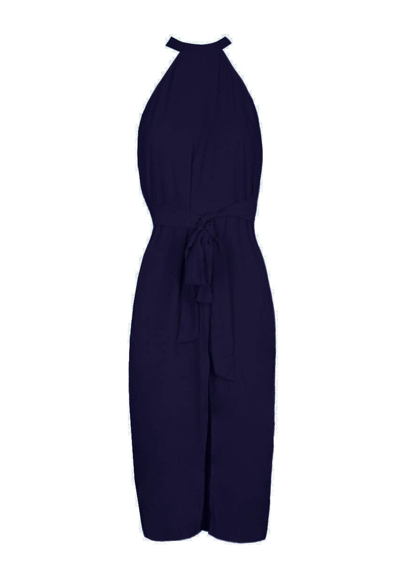 Navy Wrap Skirt Cut In Neck Dress