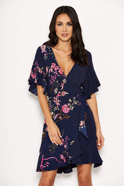 Navy Floral Frill Dress