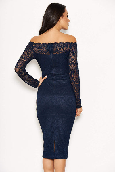 Navy Lace Off The Shoulder Midi Dress AX Paris