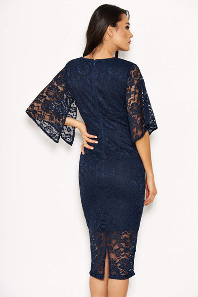 Navy Bell Sleeve Lace Dress AX Paris