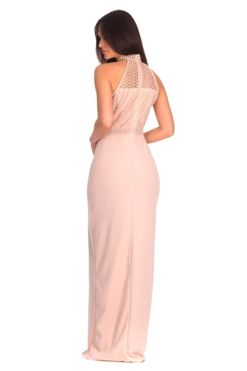 Nude Crochet Top High Neck Maxi Dress