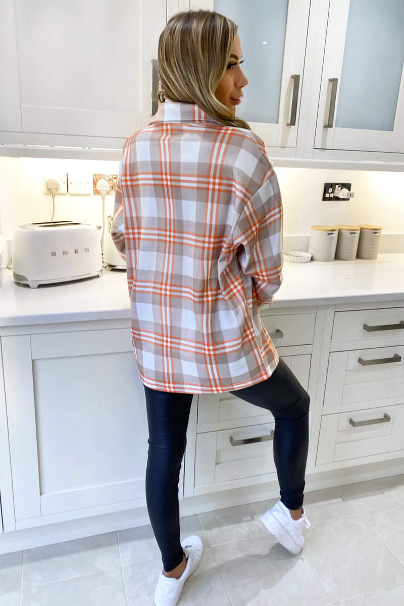 Orange Checked Shirt Jacket