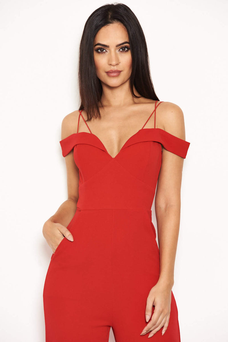 Red Strappy Off The Shoulder Jumpsuit