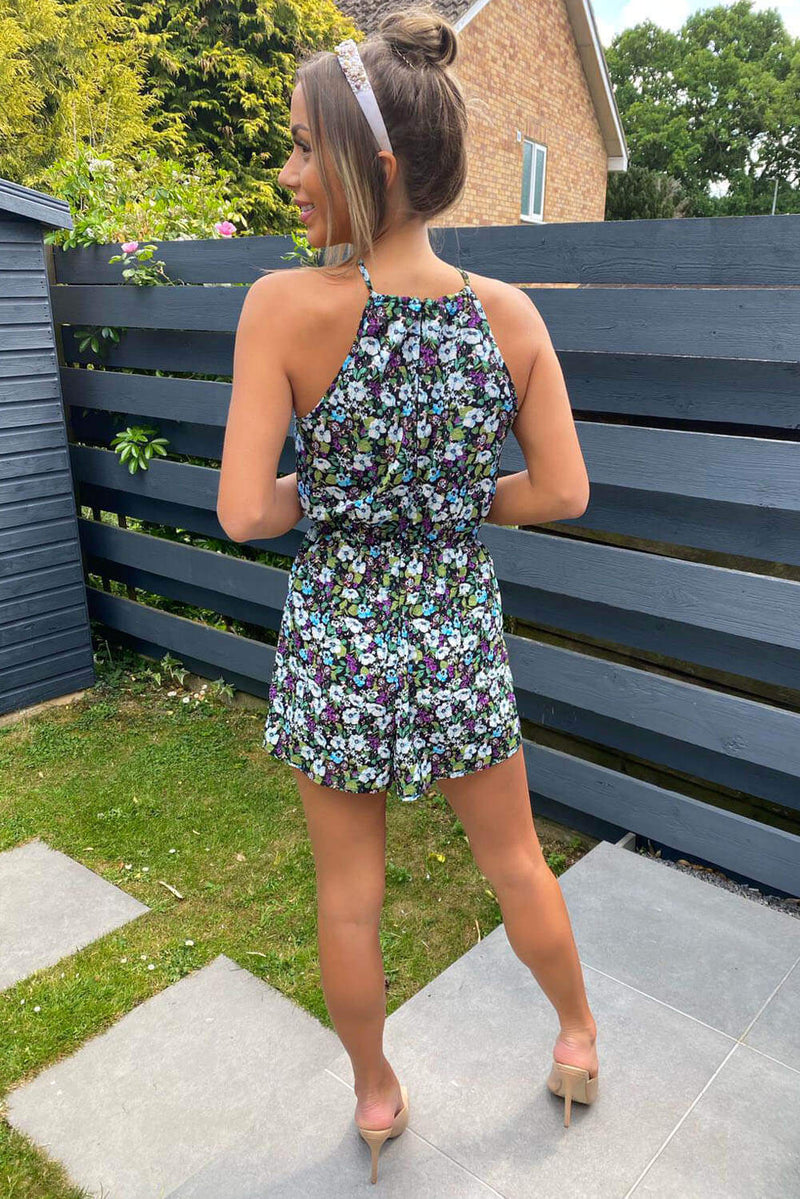 Green Floral Printed Playsuit