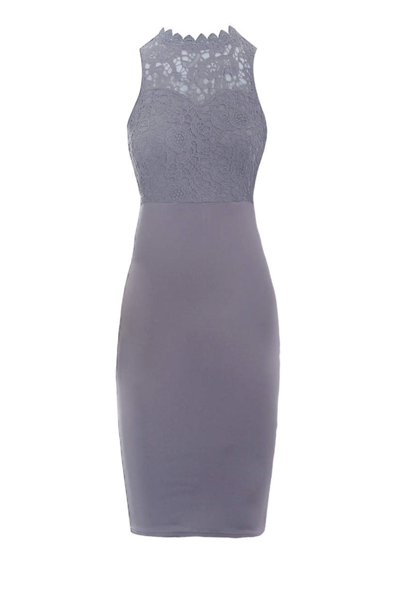 Pewter High Neck Crochet Bodycon Dress