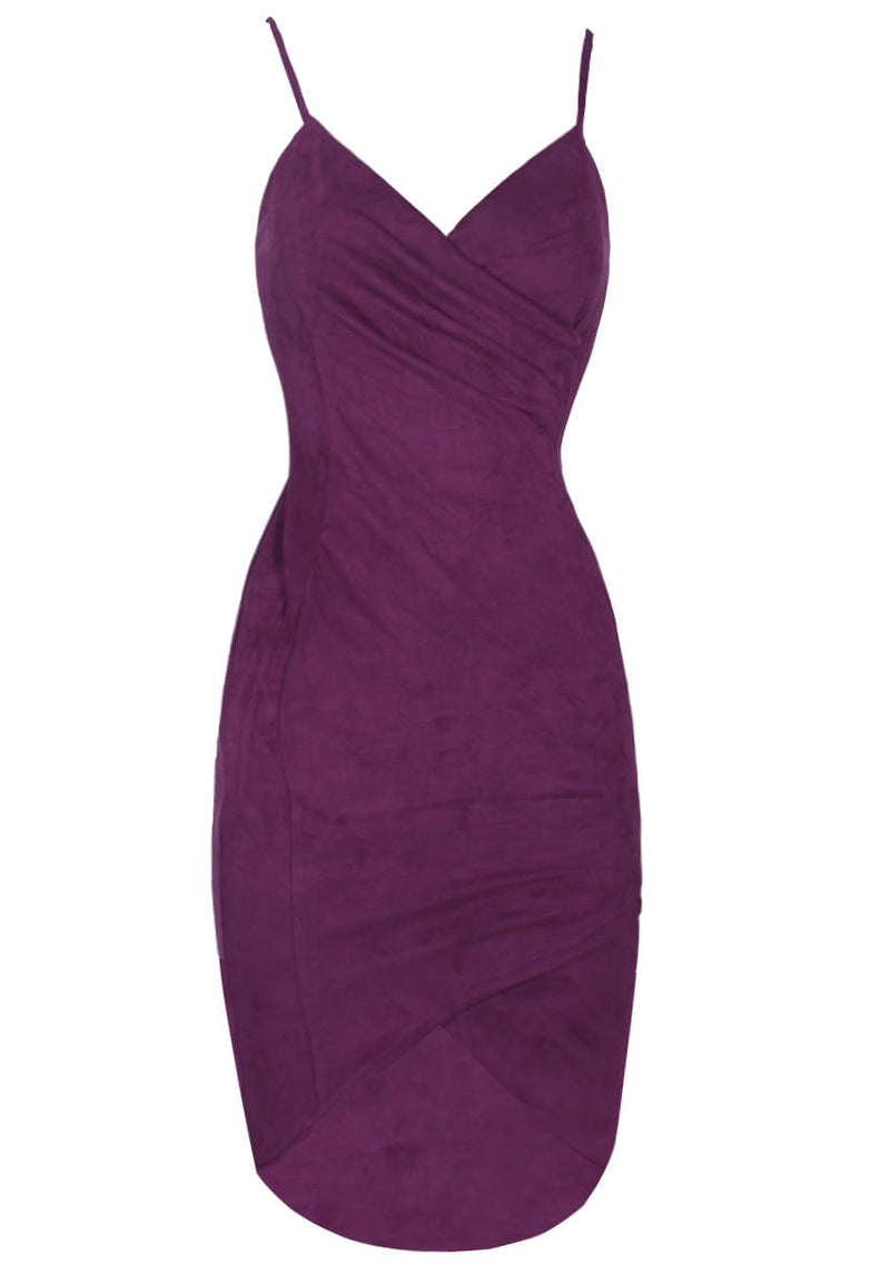 Plum Wrap Front Suede Dress