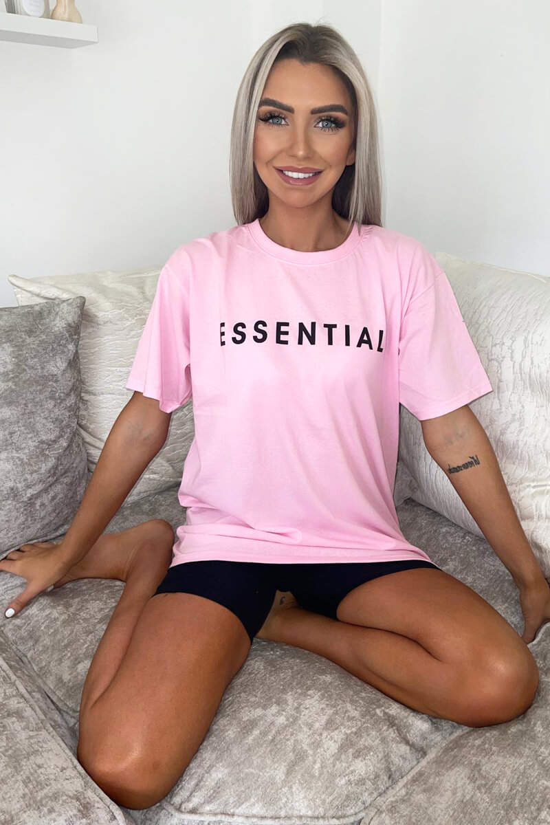 Pink Essential Slogan Oversized Tee