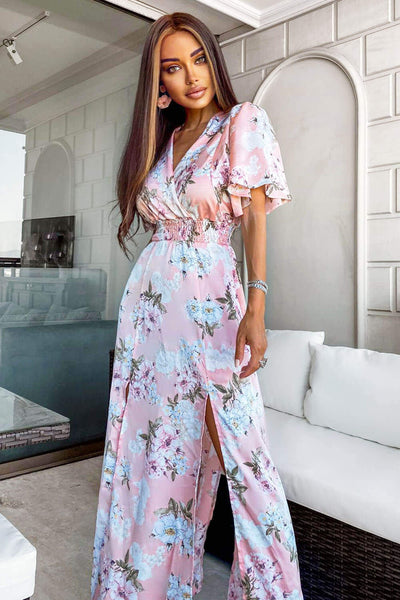 Pink Floral Side Split Maxi Dress AX Paris Pink Floral Side Split Maxi Dress AX Paris