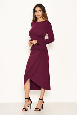 Plum Knot Front Bodycon Midi Dress