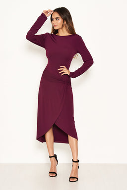 Plum Knot Front Bodycon Midi Dress