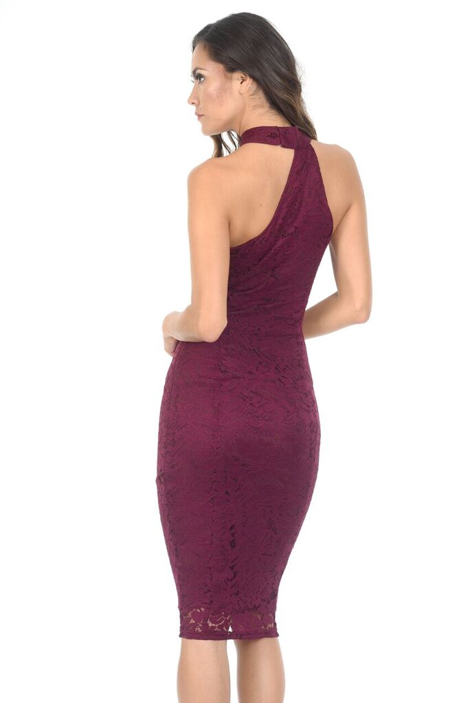 Plum Lace Choker Bodycon Dress