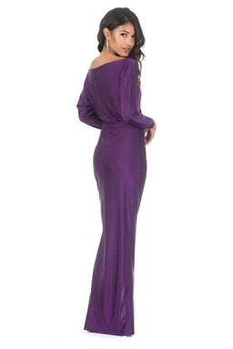 Plum Long Sleeve Thigh Split Maxi Dress