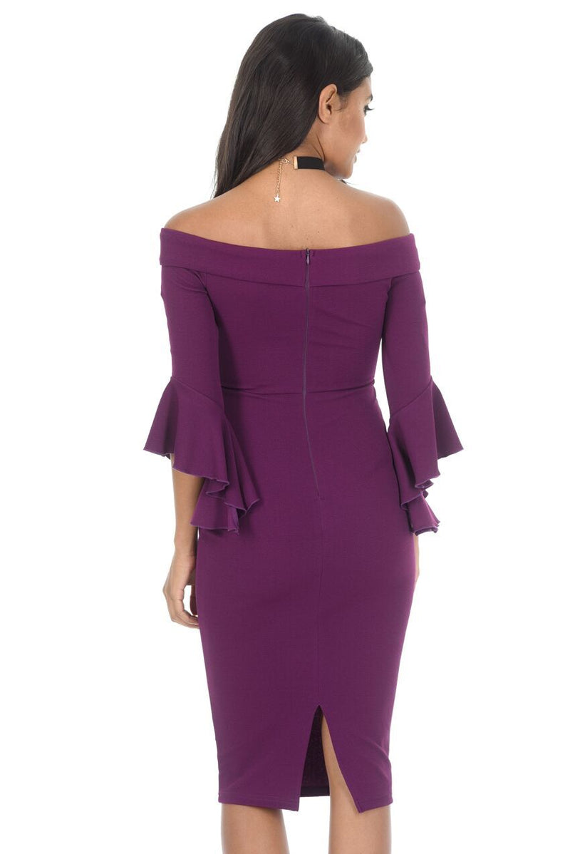 Plum Off The Shoulder Flare Midi Dress