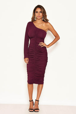 Plum One Shoulder Ruched Dress