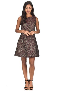 Plum Printed Metallic Skater Dress