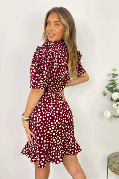 Plum Printed Wrap Over Skater Dress – AX Paris