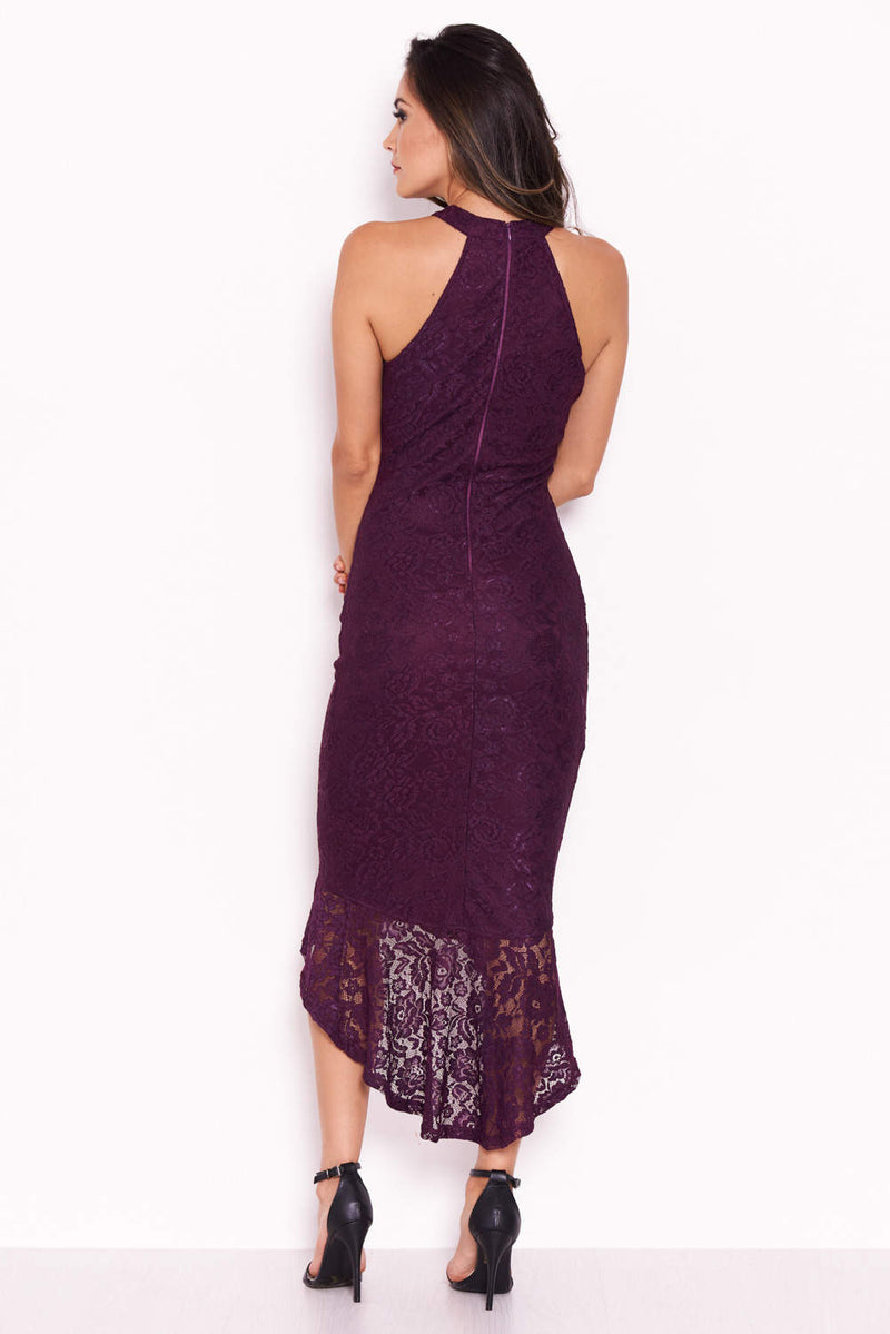 Plum Racer Neck Fishtail Dress