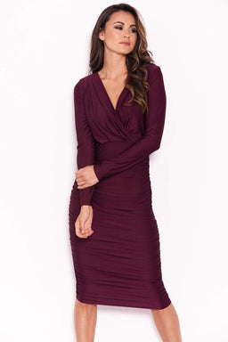 Plum Ruched Wrap Dress