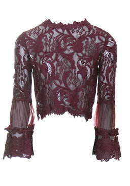 Plum Sheer Lace Long Sleeve Top