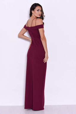 Plum Strappy Off The Shoulder Side Split Maxi Dress