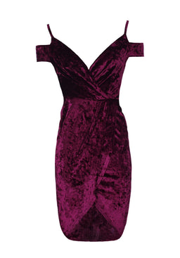 Plum Crushed Velvet Wrap Dress