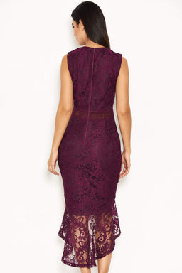 Plum Fishtail Hem Lace Midi Dress