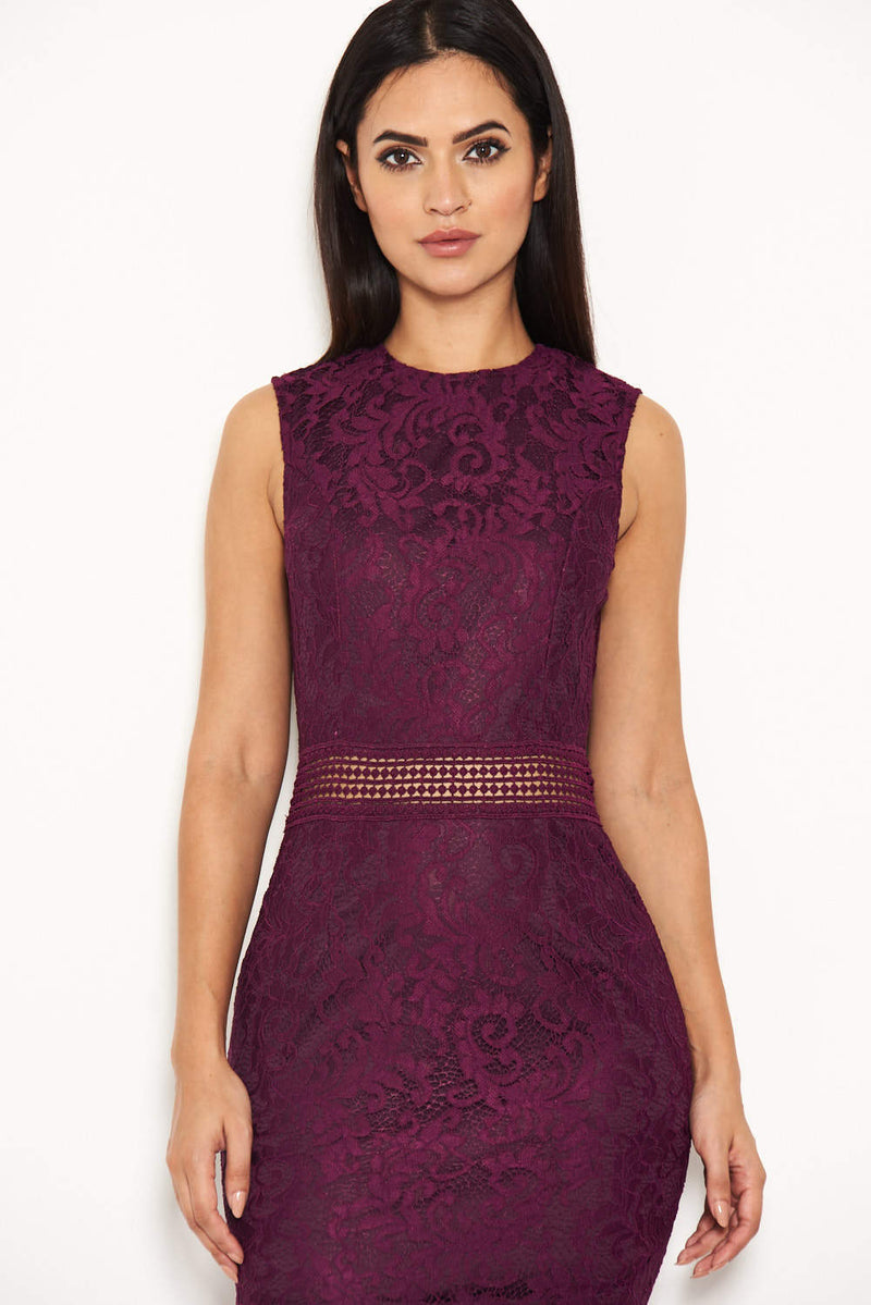 Plum Fishtail Hem Lace Midi Dress
