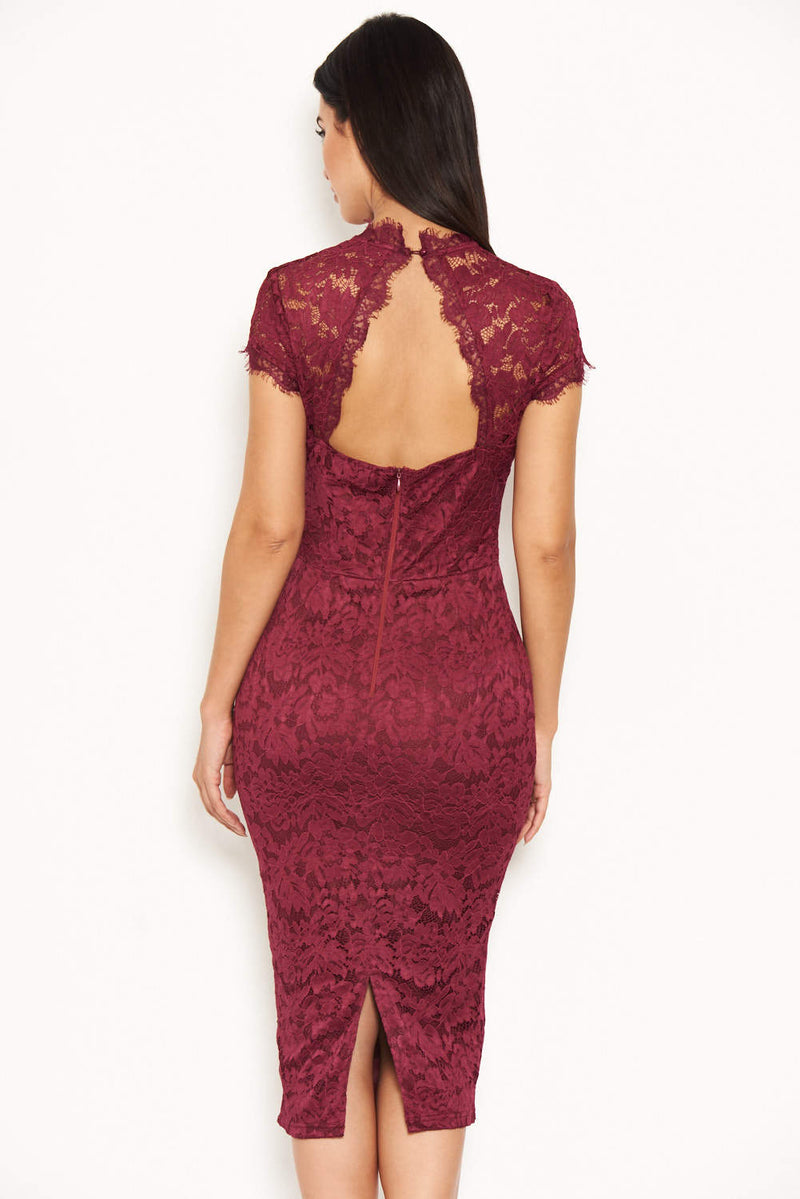 Plum Lace Open Back Bodycon Midi Dress