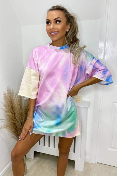 Rainbow Tie Dye Oversized T-Shirt Dress – AX Paris